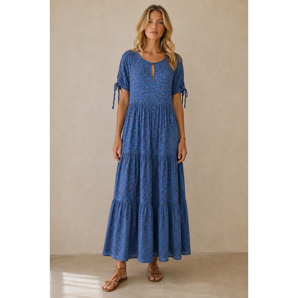 Madewell Tie-Sleeve Tiered Midi Dress Calico Floral Cotton Prairie Boho Size M